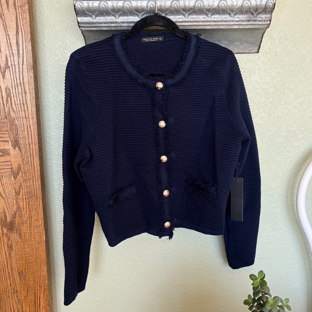 💙NEW Navy💙 Old money inspired Textured Button-Front Women's knit jacket